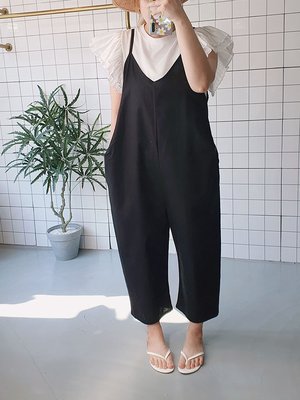 오버핏 린넨 통 점프 수트