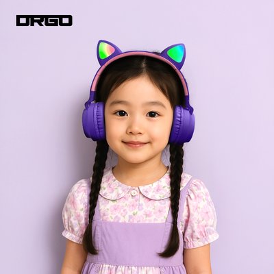 디알고 LED 라이트닝 키즈 고양이귀 블루투스 헤드폰 BH028C 퍼플