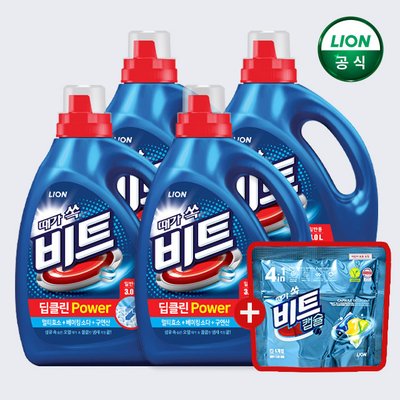 비트 딥클린 파워세탁 액체 세탁세제 3L 본품x4개+캡슐 5입