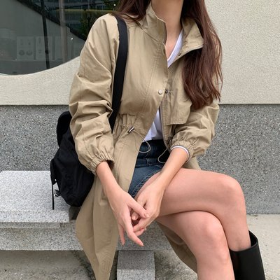 스트링 하이넥 후드 여성 봄점퍼 간절기아우터 여자야상점퍼 사파리 롱 바람막이