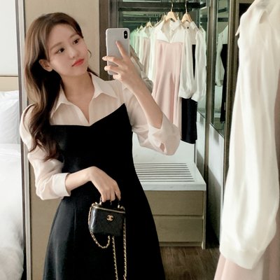 [자체제작] (MADE) NEW버전 아뜰리에 2기장 셔츠 배색 플레어라인 원피스 op15110