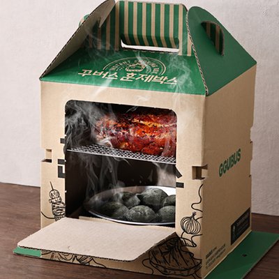 꾸버스 훈제박스 바베큐그릴 캠핑 일회용 접이식 훈제 직화 BBQ 휴대용 화로대 오리지널