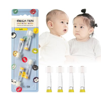 메가텐 키즈 유아 어린이 리뉴얼 360 전동칫솔 리필모 유아 칫솔 소프트 유치용 4개입