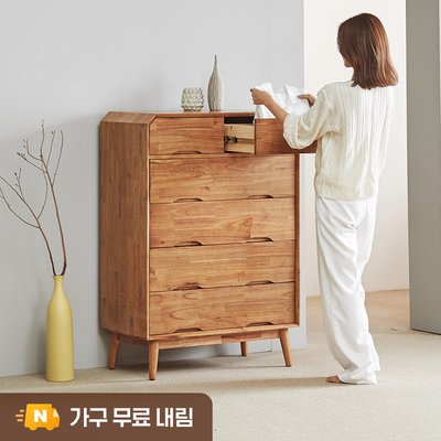 참죽나무 원목 루버린 5단 서랍장 800