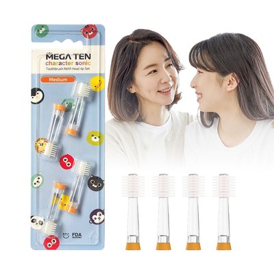 메가텐 키즈 어린이 유치원 성인 리뉴얼 360도 전동칫솔 리필모 미디움 영구치용 4개입