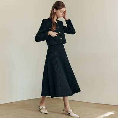 [제로스트릿][세트] 브이넥 트위드 자켓 & 스커트 [SET-UP] V NECK TWEED JACKET & SKIRT / SOLID BLACK