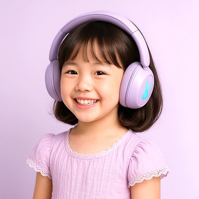 디알고 어린이안전 청력보호 LED 블루투스 유무선 키즈헤드폰 BH10CK 퍼플