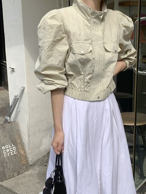 사쿠라 바스락 크롭 소매 퍼프 벌룬 집업 바람막이 블루종 야상 집업 숏 점퍼