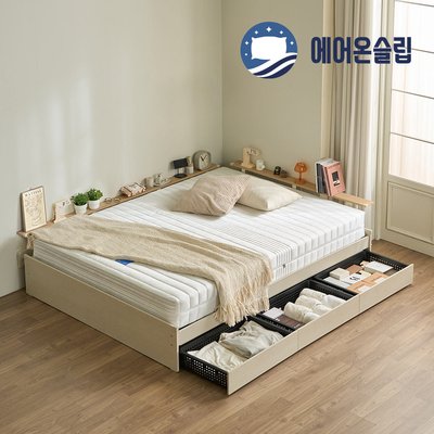 에어온슬립 E0 레이튼 수납 S 싱글침대+와이드선반 3서랍형 라이트오크 온슬립본넬베이직