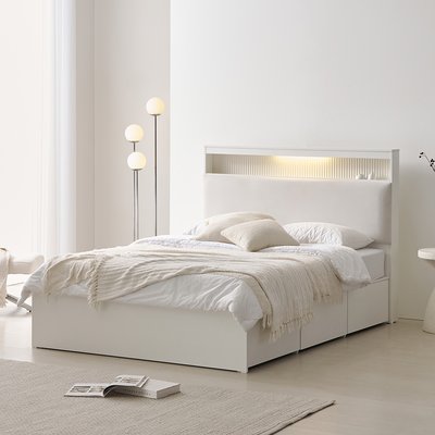 [N포인트 1만] 루카 LED 패브릭 헤드 서랍형 침대 프레임 헤드형, Q(퀸), 아이보리