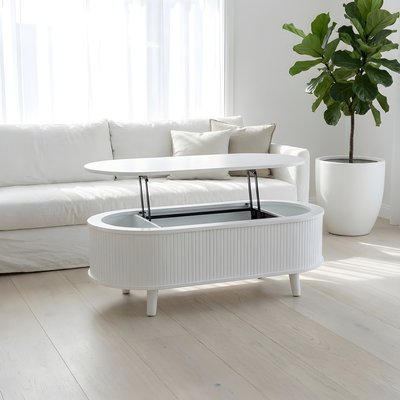 라노스 리프트업테이블 거실 소파테이블 수납 템바보드 타원형 1200x600mm, 화이트
