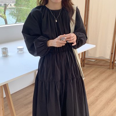 블러시 벌룬 코튼 밴딩 롱원피스 3color 봄 가을 아방 루즈핏 핀턱 벌룬 제이플로우