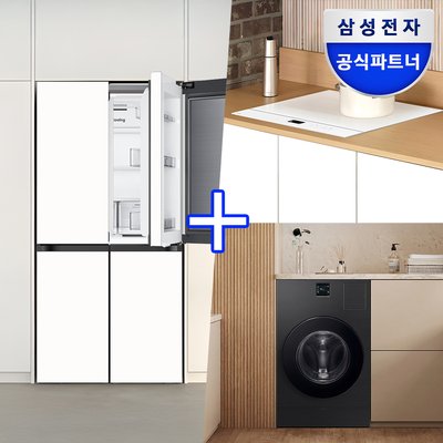[신혼가전]AI콤보 블랙 세탁기+푸드쇼케이스 4도어 냉장고+3구 인덕션 화이트